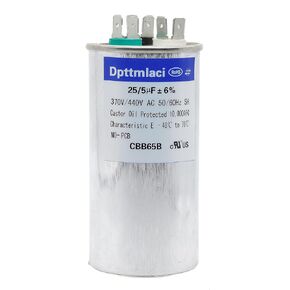 مكثف بدء التشغيل المزدوج 25+5μF 25/5MFD 370V أو 440V CBB65 AC Motor Run مكثف مستدير لتشغيل محرك مروحة الوحدة أو المضخة الحرارية أو المكثف البارد المستقيم (25+5μF)