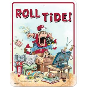 Rico Industries NCAA Alabama Crimson Tide Gary Patterson The Fan 8.5" x 11" Carbon Fiber Metal Parking Sign - Great for Man Cave, Bed Room, Office, Home Décor
