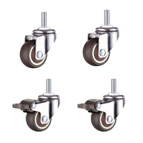 1.5 Inch Shopping Cart Wheel Trolley Swivel Caster Wheels Soft Rubber TPE M8x 20mm Threaded Stem Caster Wheel (2 with Brakes), 165lb/75kg Load Capacity, Set of 4