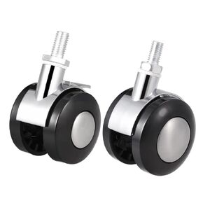 uxcell Furniture Casters Alloy Plastic 1.5 Inch Twin Wheel M8 x 15mm Threaded Stem Swivel Caster, 44lb Load Capacity, 4 Pcs (2 with Brake, 2 no Brake)