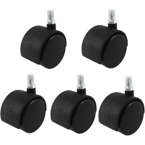 uxcell Office Chair M10 x 15mm Threaded Stem Plastic 2" Swivel Twin Caster Wheels for Desk Shelf Cart Black, 5pcs