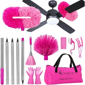 Ceiling Fan Cleaner Duster with 60 inch Extension Pole, Dusters for Cleaning High Ceiling Fan Blades, Cobweb Duster for Spider Web Removal, Dusters Kit with Storage Bag, Cleaning Tools for Families