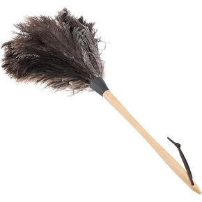 Ostrich Duster, 22'' Super Soft Handmade Washable Non-electrostatic Ostrich Duster Easy Efficient Dusting with Wooden Handle (Brown)