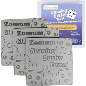 Damp Clean Duster Towel Set in Clear Moisturizing Box- 3 Pack Reusable Cleaning Cloth Rags，Soft and Flexible Dusting Sponge Cloth for Windows, Tiles, Mirrors, Car Interiors, Blinds, Baseboard