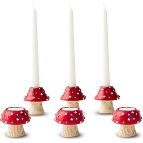 3 Taper Candle Holders and 3 Tealight Candle Holder Mushroom Candlestick Holders Cute Candle Stick Candle Holder Decor Candle Holders for Candlesticks