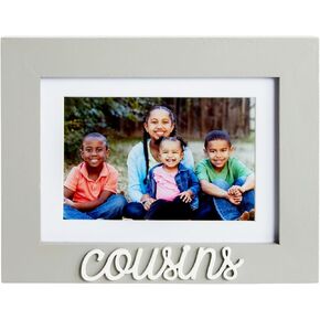 Juvale 4x6 and 5x7 Cousins Picture Frame, Cousins Word Attachment, White Beveled Mat (9x0.5x7.1 In, Gray)