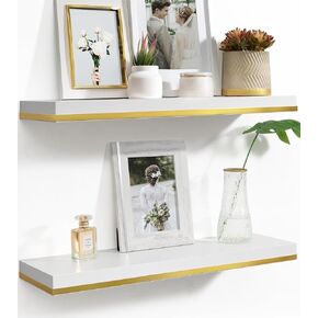 Floating Shelves Set of 2, Modern White Floating Shelves for Wall 24 Inches Long Wall Hanging Shelf with Invisible Brackets for Room Wall