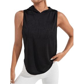 Verdusa Women's Letter Print Sleeveless Actvicewear Hoodie Workout Tank Tops