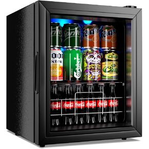 FLB-45 Small Mini Fridge Freestanding Beverage 75 Can, Cooler Refrigerator with Adjustable Shelving Glass Door for Beer Soda or Wine Perfect Office Home or Bar Black