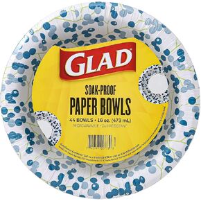 Glad Everyday Disposable Paper Bowls with Berry Nice Design - Soak-Proof, Cut-Proof, Microwaveable Paper Bowls, Spring Themed Disposable Bowls for Everyday Use | 16 Ounces, 44 Count