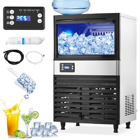 Commercial Ice Maker Machine, 120Lbs/24H, 26Lbs Storage Bin, 2-Way Add Water, 0.9Inch Thick Ice Cube Ice Machine Automatic Cleaning Function Ideal for Home, Bar, Hotel, Restaurant