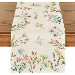 Artoid Mode Flowers Floral Summer Table Runner, Seasonal Spring Fall Kitchen Dining Table Decoration for Home Party 13x72 Inch