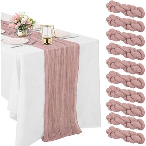 10 Pack Dusty Pink Cheesecloth Table Runner 6FT Boho Gauze Fabric Table Runner Vintage Rustic Sheer Runners for Wedding Party Bridal Baby Shower Long Table Decorations