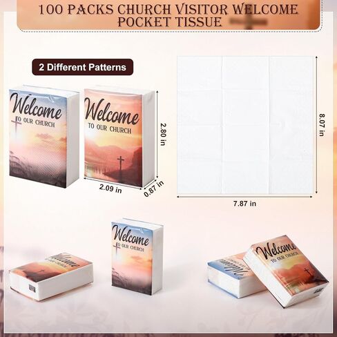Glenmal 100 Pack Christian Tissues Welcome to Our Church Facial Tissues Individual Packs Mini Pocket Tissues Travel Size Bulk for Wedding Travelling Homeless, 3 Ply 8 Sheets Per Pack(Lake) in Saudi Arabia