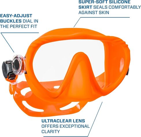 SCUBAPRO Ghost Scuba Dive Mask, Low-Volume Frameless Design w/Ultra Clear Single Lens, Silicone Skirt and Easy-Adjust Strap Buckles, Orange in Saudi Arabia