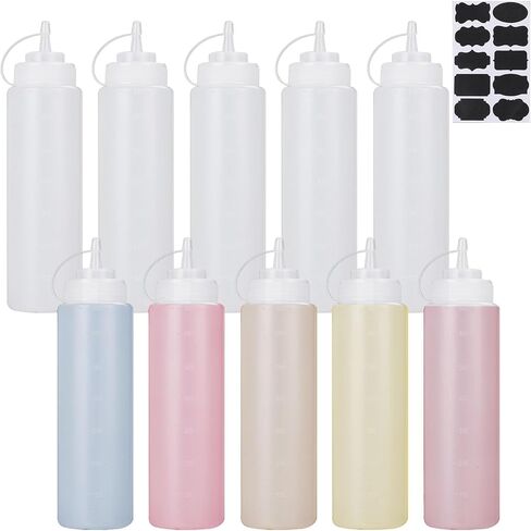 LANIAKEA 10PCS Squeeze Bottles, 24 oz Condiment Squeeze Bottles with Twist On Cap Lid & Label, Plastic Squeeze Bottles for Liquids, Sauces, Ketchup, Olive Oil, Mayonnaise, Mustard in Saudi Arabia