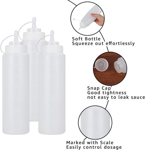 LANIAKEA 10PCS Squeeze Bottles, 24 oz Condiment Squeeze Bottles with Twist On Cap Lid & Label, Plastic Squeeze Bottles for Liquids, Sauces, Ketchup, Olive Oil, Mayonnaise, Mustard in Saudi Arabia