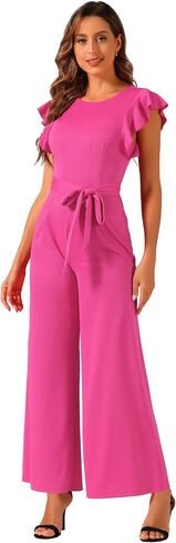 Allegra K Sleeveless Ruffle Jumpsuits for Women's High Waist Wide Legs Belted Elegant Office Romper in Saudi Arabia