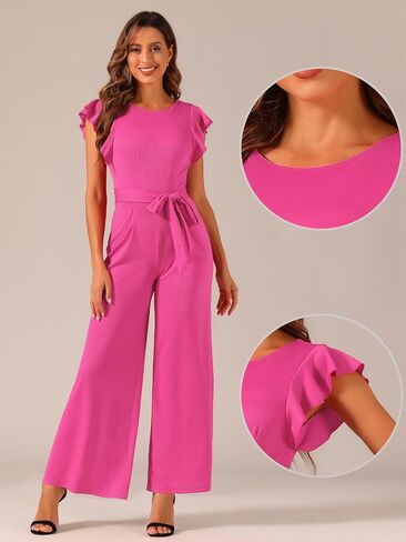 Allegra K Sleeveless Ruffle Jumpsuits for Women's High Waist Wide Legs Belted Elegant Office Romper in Saudi Arabia