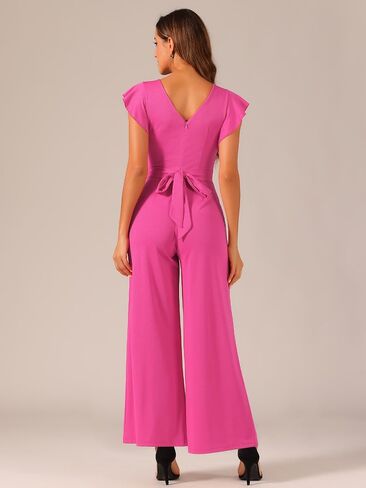 Allegra K Sleeveless Ruffle Jumpsuits for Women's High Waist Wide Legs Belted Elegant Office Romper in Saudi Arabia