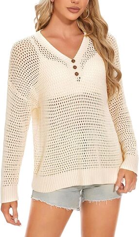 MINTLIMIT Women's Crochet Tops Long Sleeve Hollow Out Bathing Suit Cover Ups Swimsuit Coverup Beach Bikini Knit Sweater in Saudi Arabia