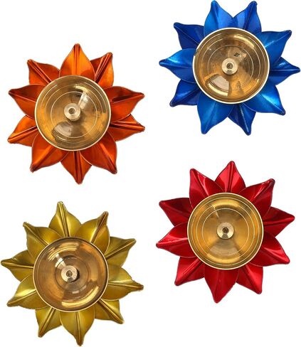 Brass Diya Deepak Oil Lamp Puja Diwali ( Set of 4 , Assorted Colors) in Kuwait