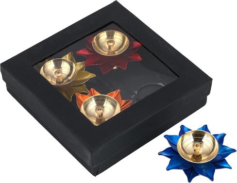 Brass Diya Deepak Oil Lamp Puja Diwali ( Set of 4 , Assorted Colors) in Kuwait