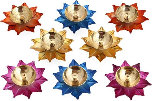 Brass Diya Deepak Oil Lamp Puja Diwali ( Set of 4 , Assorted Colors) in Kuwait