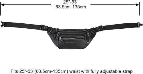 حقيبة خصر من الجلد الطبيعي من Fanny Pack للرجال والنساء، حقيبة Loyofun Vintage Hip Bum مع 6 جيوب بسحاب للسفر في الهواء الطلق والمشي لمسافات طويلة والجري (أسود) in Kuwait