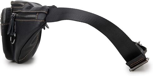 حقيبة خصر من الجلد الطبيعي من Fanny Pack للرجال والنساء، حقيبة Loyofun Vintage Hip Bum مع 6 جيوب بسحاب للسفر في الهواء الطلق والمشي لمسافات طويلة والجري (أسود) in Kuwait