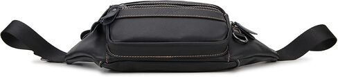 حقيبة خصر من الجلد الطبيعي من Fanny Pack للرجال والنساء، حقيبة Loyofun Vintage Hip Bum مع 6 جيوب بسحاب للسفر في الهواء الطلق والمشي لمسافات طويلة والجري (أسود) in Kuwait