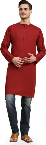 SKAVIJ Men's Casual Cotton Solid Long Kurta Regular Fit Shirt in Saudi Arabia