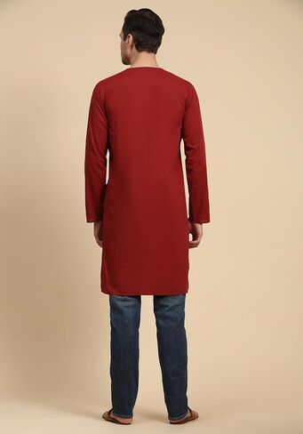 SKAVIJ Men's Casual Cotton Solid Long Kurta Regular Fit Shirt in Saudi Arabia