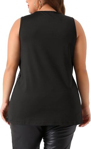 Agnes Orinda Plus Size Tops for Women Sleeveless Sparkle Shimmer Glitter Sequin V Neck Tank Top in Kuwait
