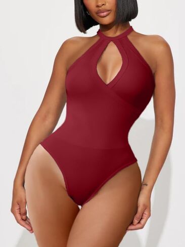 بلوزة Ekaliy للسيدات بدون أكمام وفتحة رقبة دائرية وفتحة أمامية كاجوال وبدلة ضيقة ملابس النادي in Kuwait