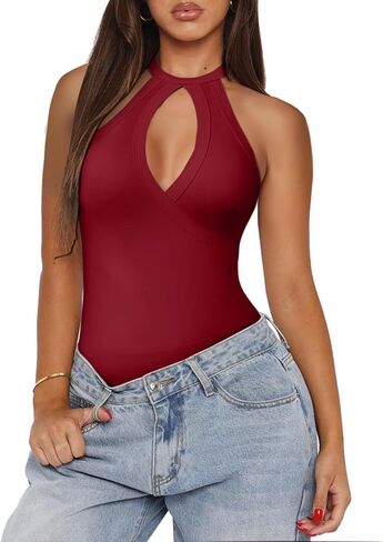 بلوزة Ekaliy للسيدات بدون أكمام وفتحة رقبة دائرية وفتحة أمامية كاجوال وبدلة ضيقة ملابس النادي in Kuwait