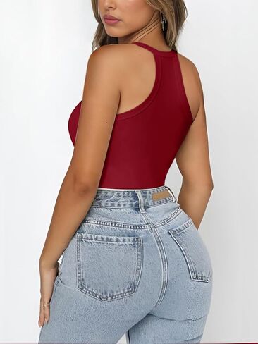 بلوزة Ekaliy للسيدات بدون أكمام وفتحة رقبة دائرية وفتحة أمامية كاجوال وبدلة ضيقة ملابس النادي in Kuwait