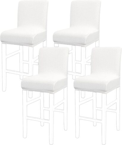 PiccoCasa Stretch Bar Stool Covers, Pub Counter Height Side Chair Covers with Square Lattice Snow White 4Pcs in Saudi Arabia