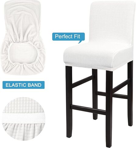 PiccoCasa Stretch Bar Stool Covers, Pub Counter Height Side Chair Covers with Square Lattice Snow White 4Pcs in Saudi Arabia