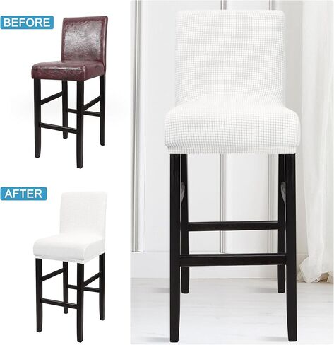 PiccoCasa Stretch Bar Stool Covers, Pub Counter Height Side Chair Covers with Square Lattice Snow White 4Pcs in Saudi Arabia