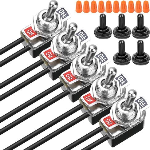 تبديل التبديل SPST الإغلاق 6A 125VAC /10A 12VDC 2 موقف تشغيل / إيقاف مع سلك 13 سم، 5 قطع مفتاح ذراع الروك للإضاءة في حالات الطوارئ التطبيق الإلكتروني للسيارة in Saudi Arabia