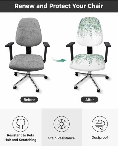 Eucalyptus Sage Green, 2 Pieces Computer Office Chair Covers Set, Stretchable Desk Rotating Chair Seat Cushion Slipcover Back Covers, Decorative Protectors Cover Vintage Spring Summer Plant Leaves in Saudi Arabia