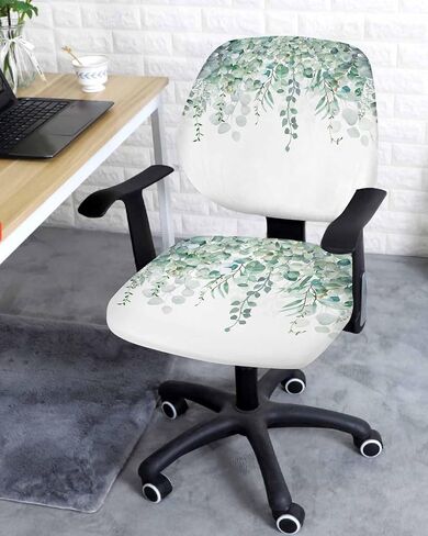 Eucalyptus Sage Green, 2 Pieces Computer Office Chair Covers Set, Stretchable Desk Rotating Chair Seat Cushion Slipcover Back Covers, Decorative Protectors Cover Vintage Spring Summer Plant Leaves in Saudi Arabia