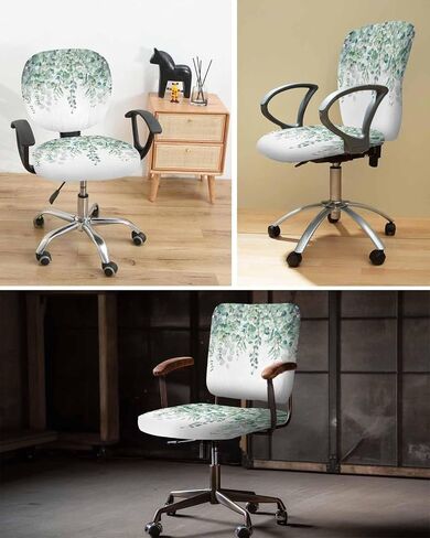 Eucalyptus Sage Green, 2 Pieces Computer Office Chair Covers Set, Stretchable Desk Rotating Chair Seat Cushion Slipcover Back Covers, Decorative Protectors Cover Vintage Spring Summer Plant Leaves in Saudi Arabia