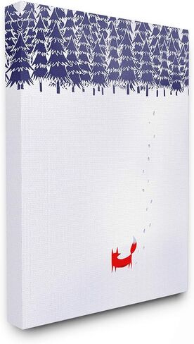 Stupell Industries Minimal Red Fox in The Snow Blue Pine Forest Illustration Canvas Wall Art, 16 x 20, Multi-Color in Saudi Arabia