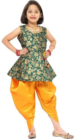 Girls Jacquard Peplum Ethnic Top with Dhoti | Indian Ethnic Kids Wear in Kuwait