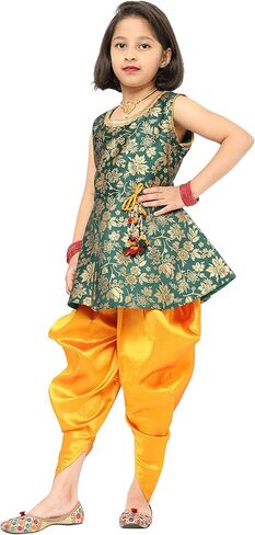 Girls Jacquard Peplum Ethnic Top with Dhoti | Indian Ethnic Kids Wear in Kuwait