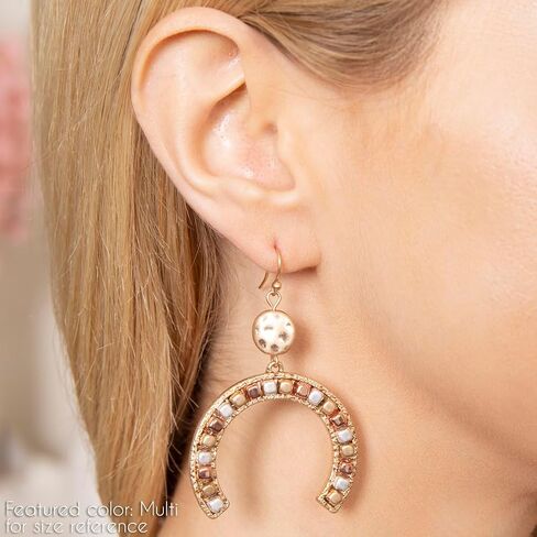 RIAH FASHION Bohemian Geometric Metallic Dangle Earrings - Leaf Marquise Pointed Oval, Coin Tiered Circle, Petal Teardrop Cutout Open Hoop in Saudi Arabia