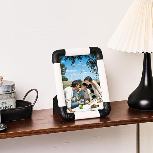 5x7 Picture Frame, Black and White Hand-Crafted Resin Picture Frame with Easel, Hook & Mat, for Tabletop & Wall Gallery Photo Frames in Saudi Arabia