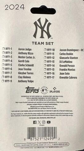 New York Yankees 2024 Topps Factory Sealed Limited Edition Team Set with 17 EXCLUSIVE Cards Featuring Aaron Judge and Gerrit Cole with a Jasson Dominguez Rookie Card NYY-10 Plus in Saudi Arabia